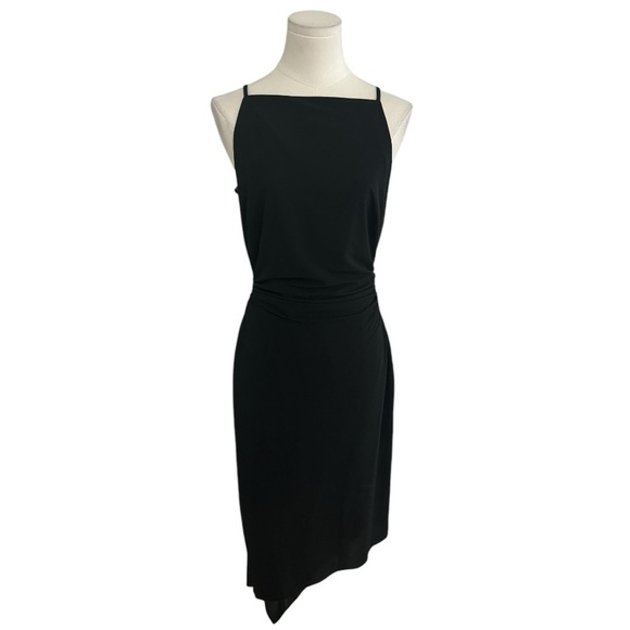 DAVID MEISTER‎ Black Midi Dress Asymmetric Size 8 Sleeveless Holiday Party VTG - Picture 1 of 9